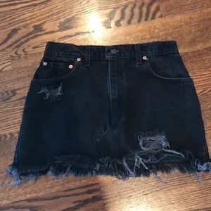 Black denim distressed skirt